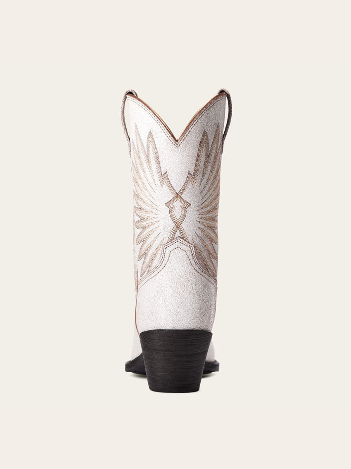 Distressed White Snip-Toe Wing Embroidery Wide Mid Calf Cowgirl Boots