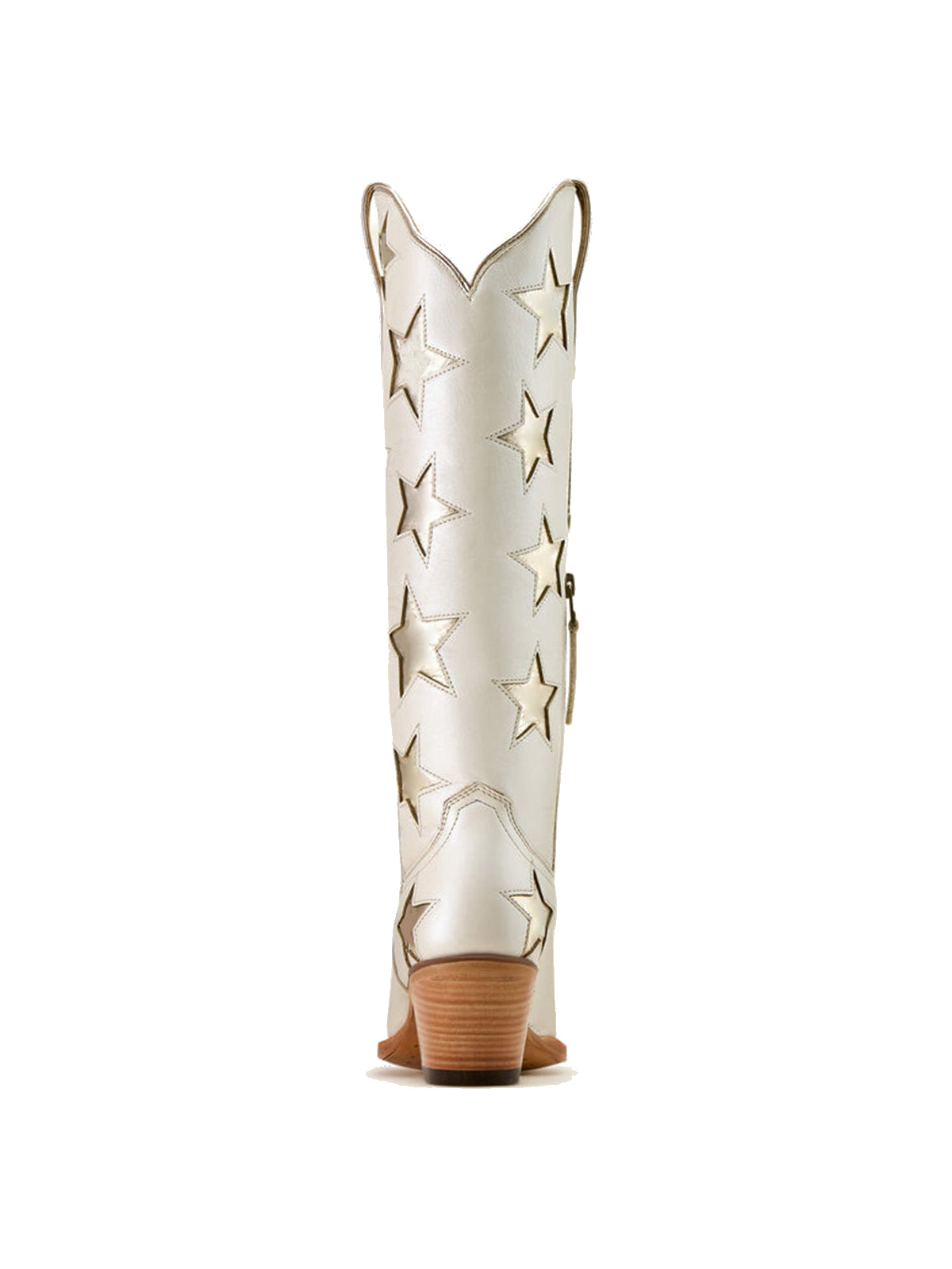 Ivory Snip-Toe Metallic Stars Inlays Chic Wide Calf Knee High Cowgirl Boots