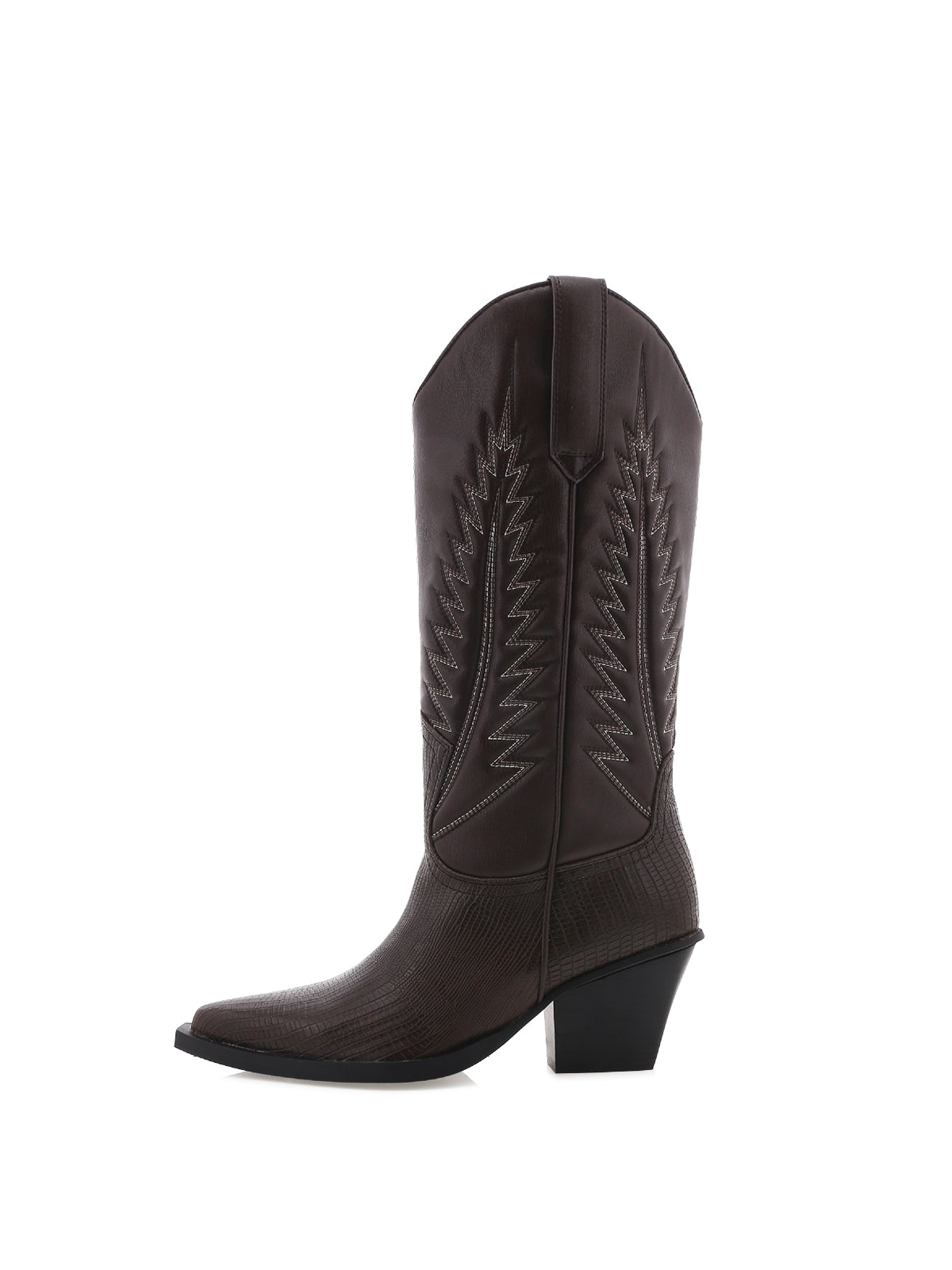 Chocolate Pointed-Toe Embroidery Western Mid Calf Cowgirl Boots