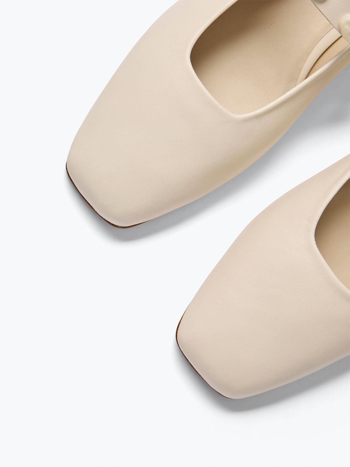 Bone Square-Toe Bridge Strap With Gold Shells Mary Jane Flats