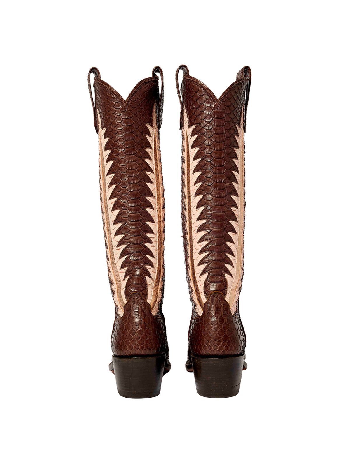 Chocolate Snakeskin Vegan Leather Gold Leaf Inlay Wide Calf Tall Knee High Cowgirl Boots