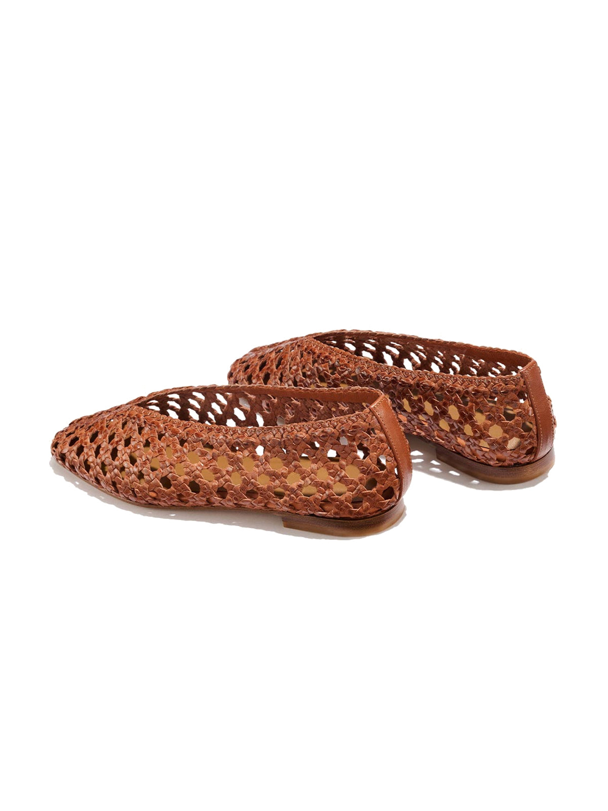 Brown Woven Vegan Leather Square-Toe Chic Ballet Flats