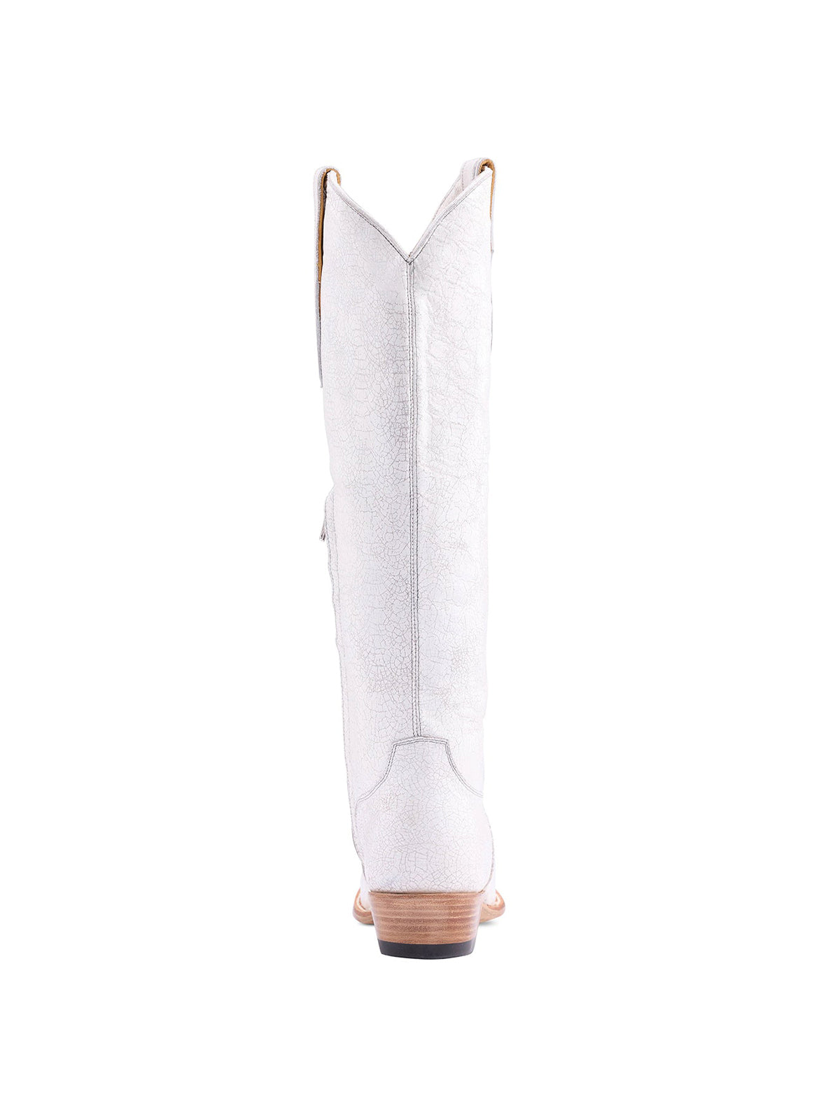 Distressed White Snip-Toe Silver Bowknot Inlay With Studs Half-Zip Knee High Cowgirl Boots