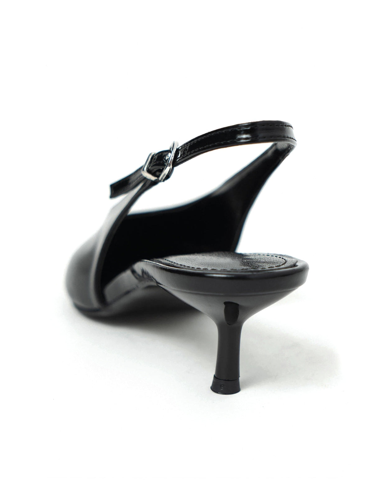 Patent Black Pointed-Toe Slingback With Buckle Kitten Heels
