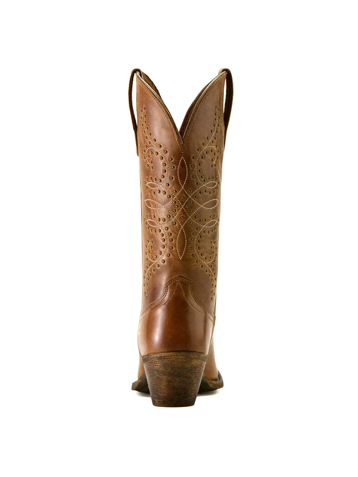 Tan Square-Toe Stitch And Studs Chic Mid Calf Cowgirl Boots