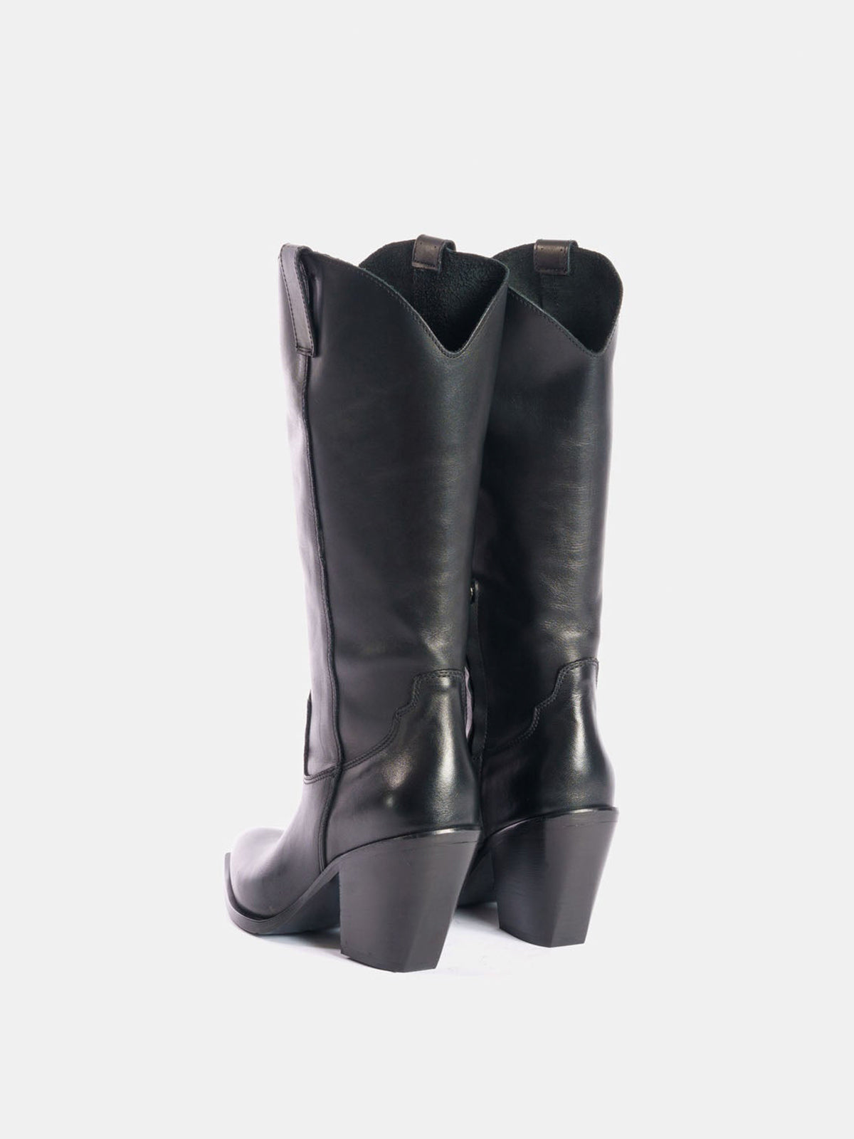 Black Snip-Toe Simple Half-Zip Mid Calf Classic Cowgirl Boots