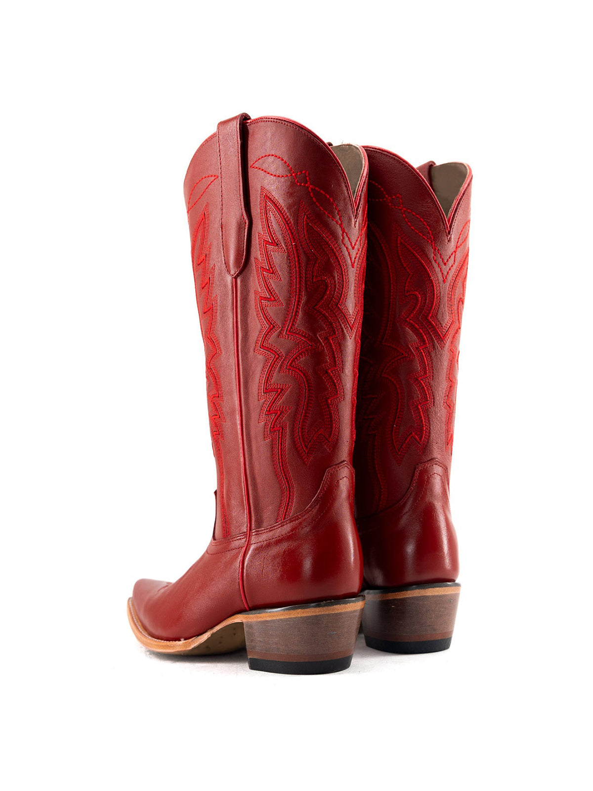 Western Snip-Toe Embroidery Half-Zip Mid Calf Cowgirl Boots - Red