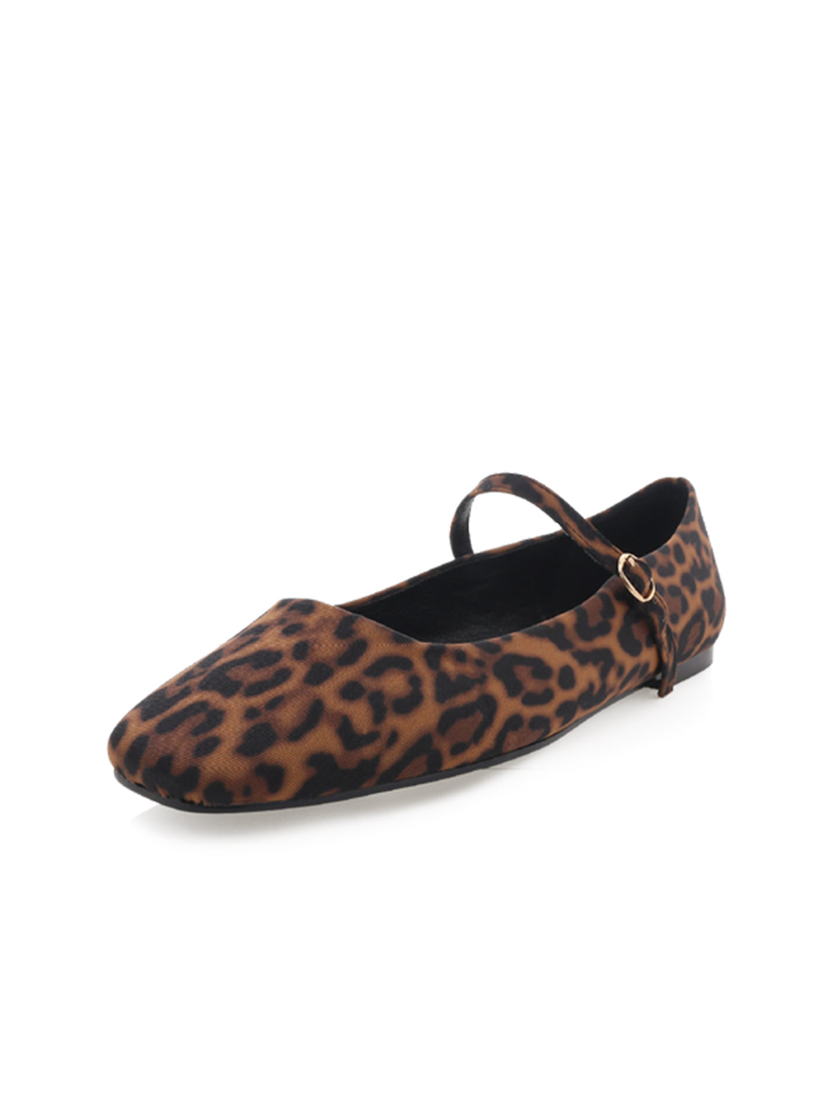 Leopard Faux Suede Square-Toe Simple Slip-On Mary Jane Flats