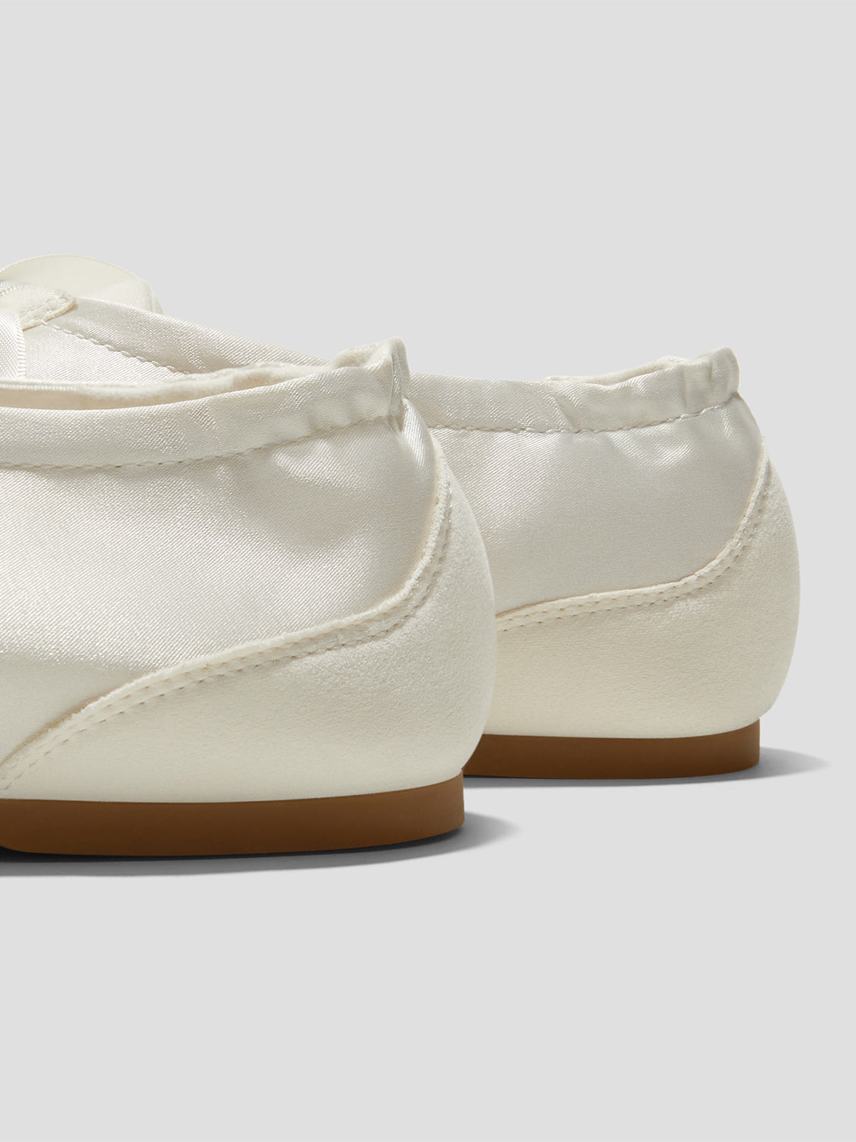 Cream Satin And Faux Suede Square-Toe Floral Embroidery Lace-Up Flats