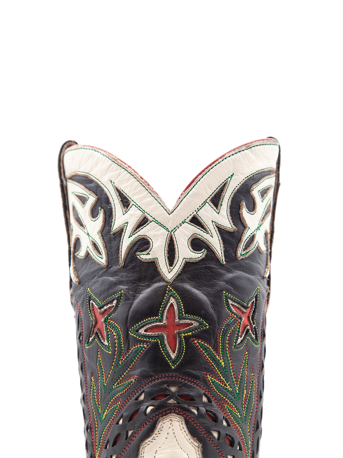 Contrast Black And Cream Pointed-Toe Inlays Mid Calf Cowgirl Boots