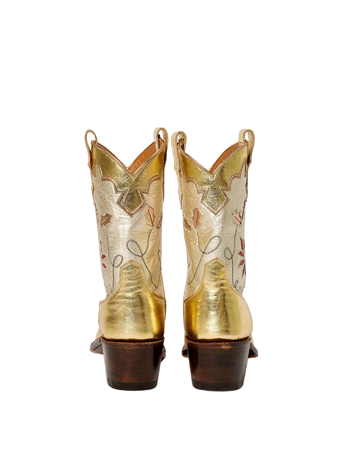Metallic Gold Almond-Toe Holiday Inaly Mid Calf Cowgirl Boots