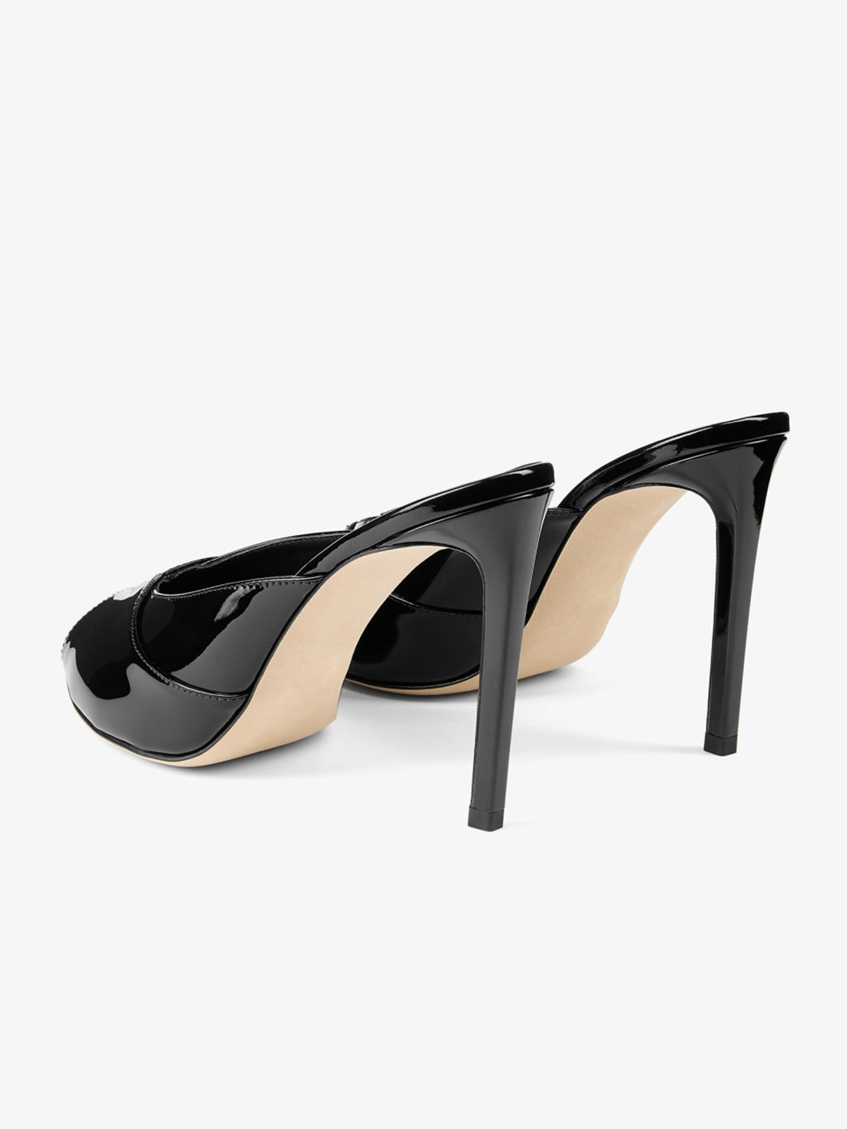 Patent Black Peep Round-Toe Slip-On Mules High Heels