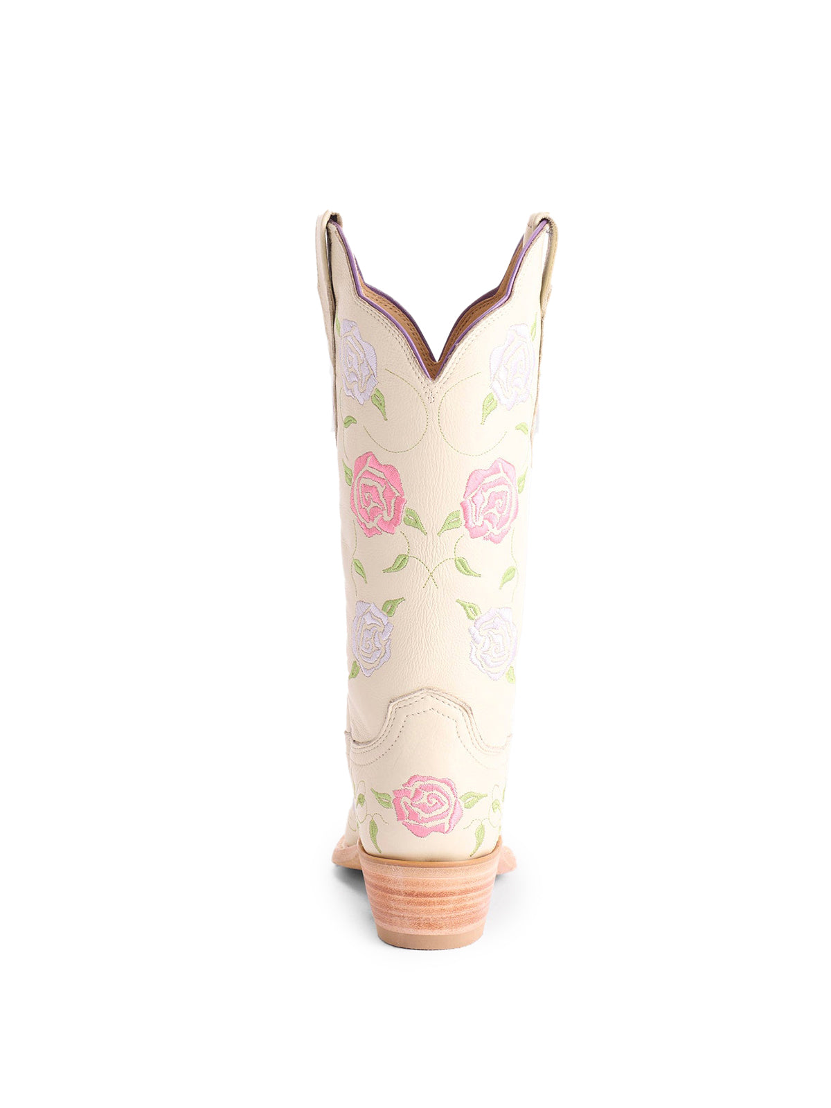Cream Snip-Toe Rose Embroidery Mid Calf Cowgirl Boots