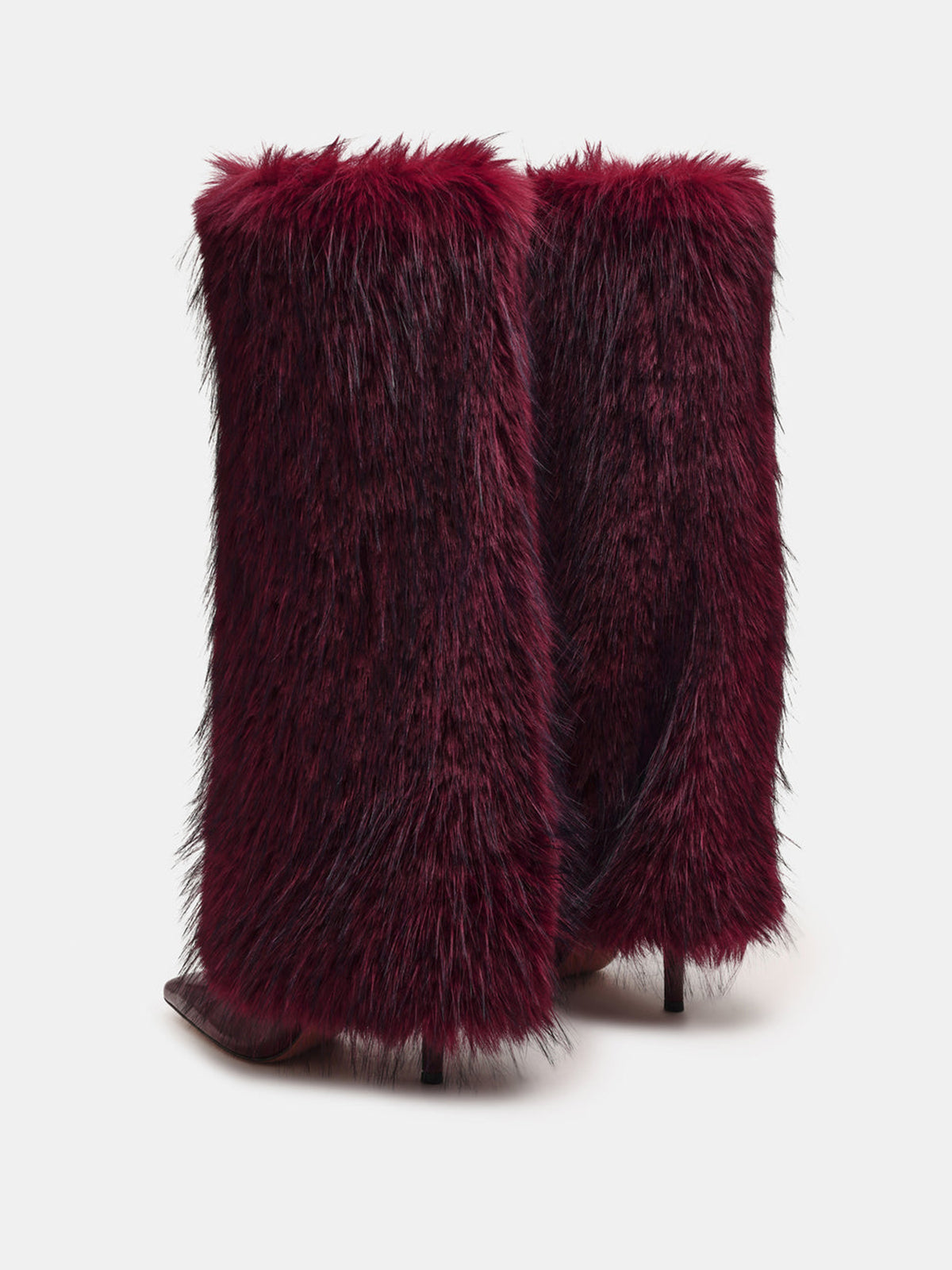 Burgundy Pointed-Toe Plush Shaft Chic Wide Calf Knee High Stiletto Boots