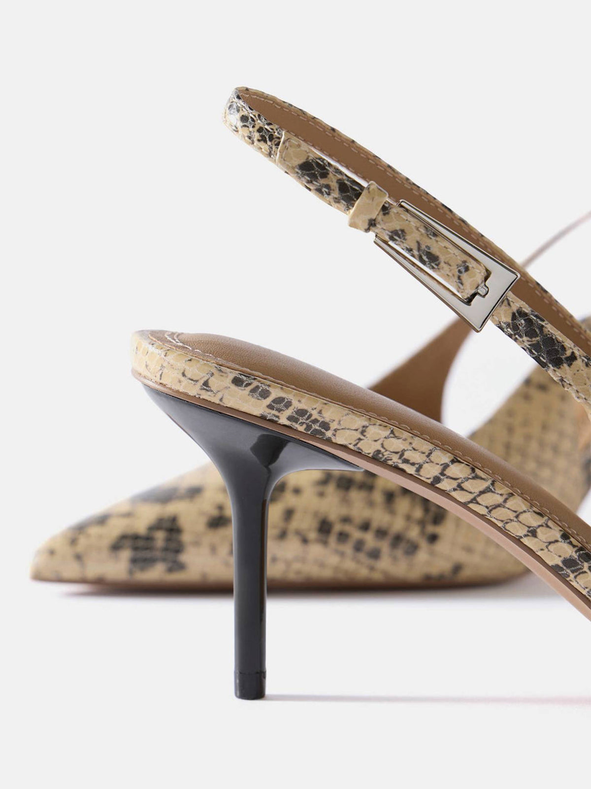 Snakeskin Pattern Pointed-Toe Chic Back Strap Kitten Heels