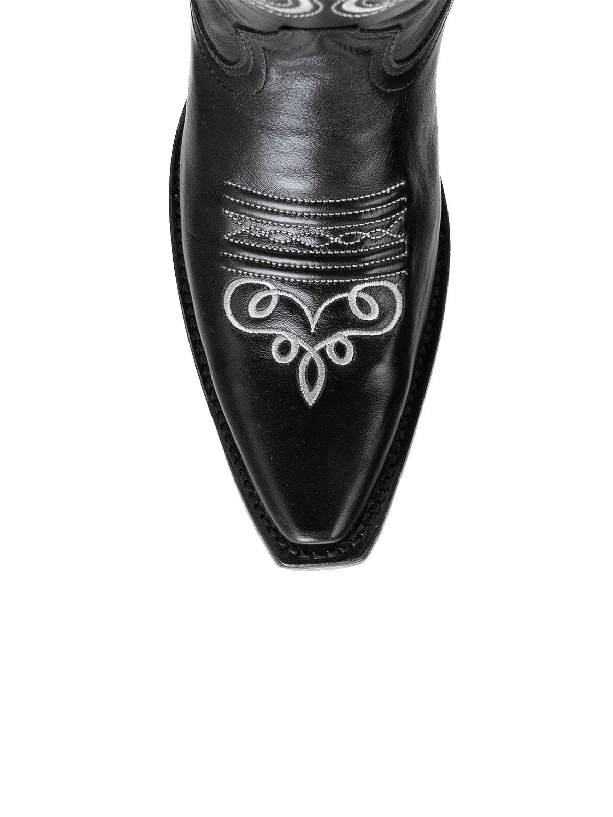 Black Snip-Toe Half-Zip Embroidery Studded Rhinestone Tall Over-The-Knee Cowgirl Boots