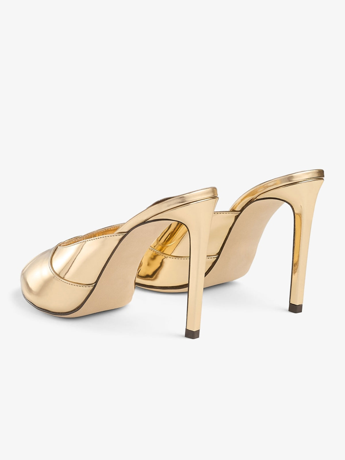 Metallic Gold Peep Round-Toe Slip-On Mules High Heels