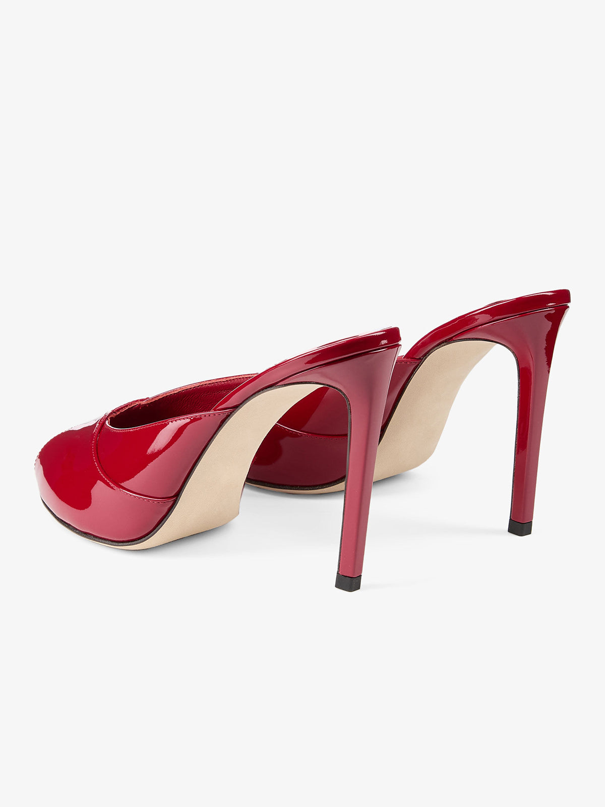 Patent Red Peep Round-Toe Slip-On Mules High Heels