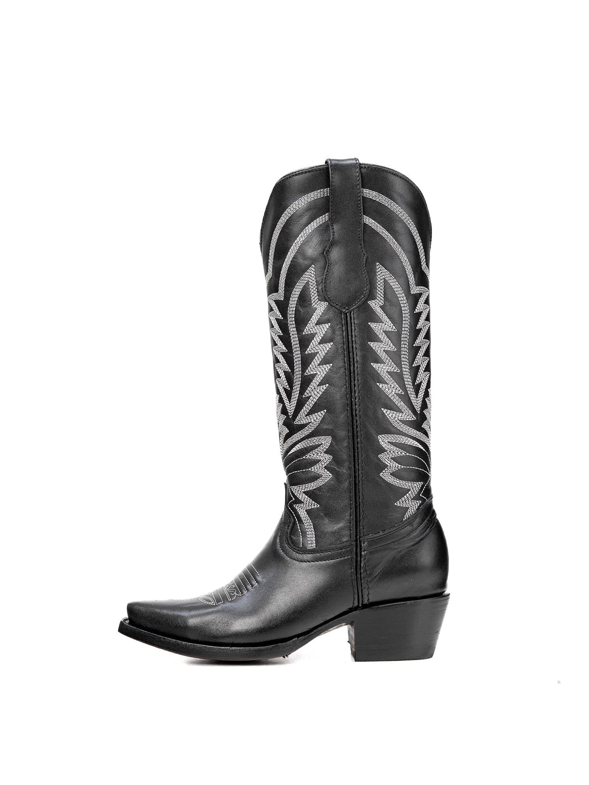 Black Snip-Toe Western Classic Embroidery Mid Calf Cowgirl Boots