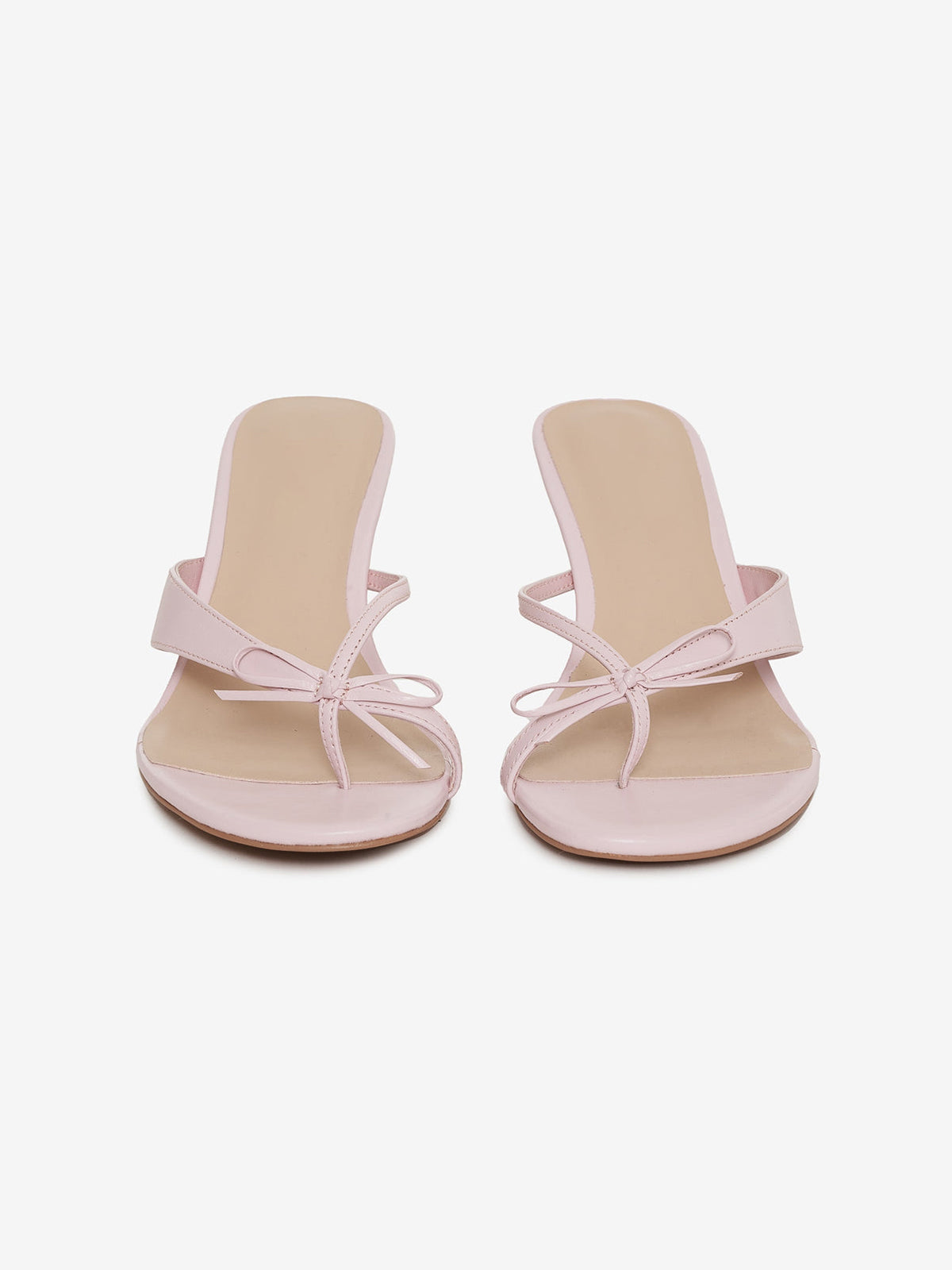 Pink Round-Toe Front Bow Wide Strap Kitten Heels