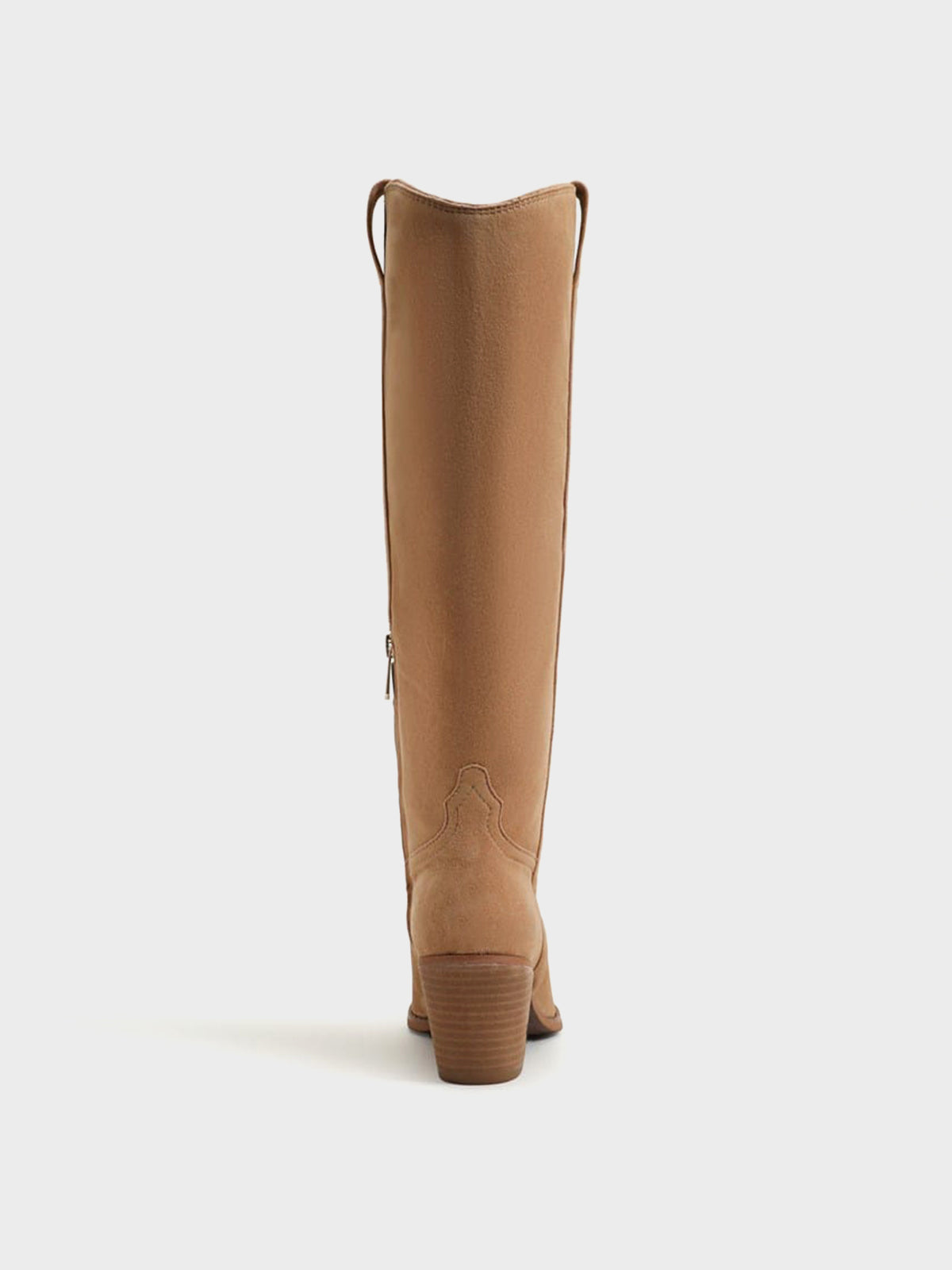 Pointed-Toe Chic Western Half-Zip Knee High Cowgirl Boots - Tan Faux Suede