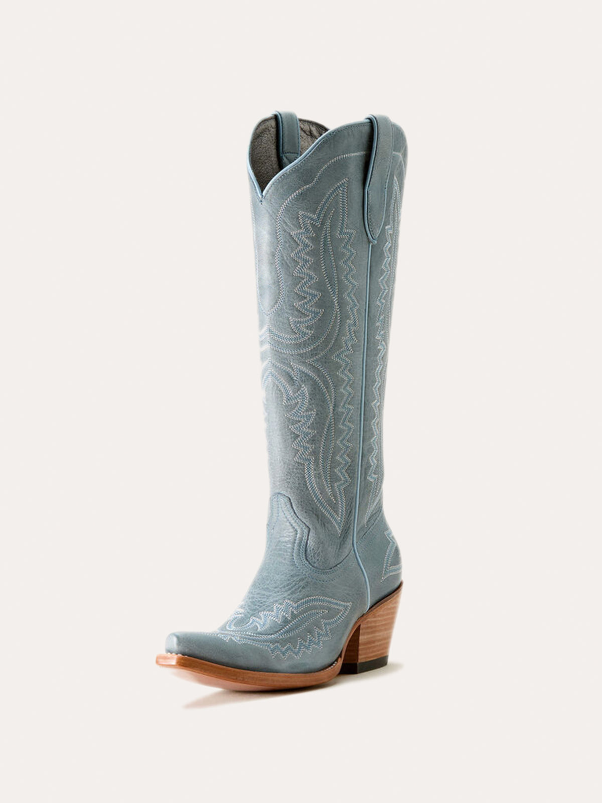 Western Embroidery Tall Snip-Toe Half-Zip Knee High Cowgirl Boots - Vintage Blue
