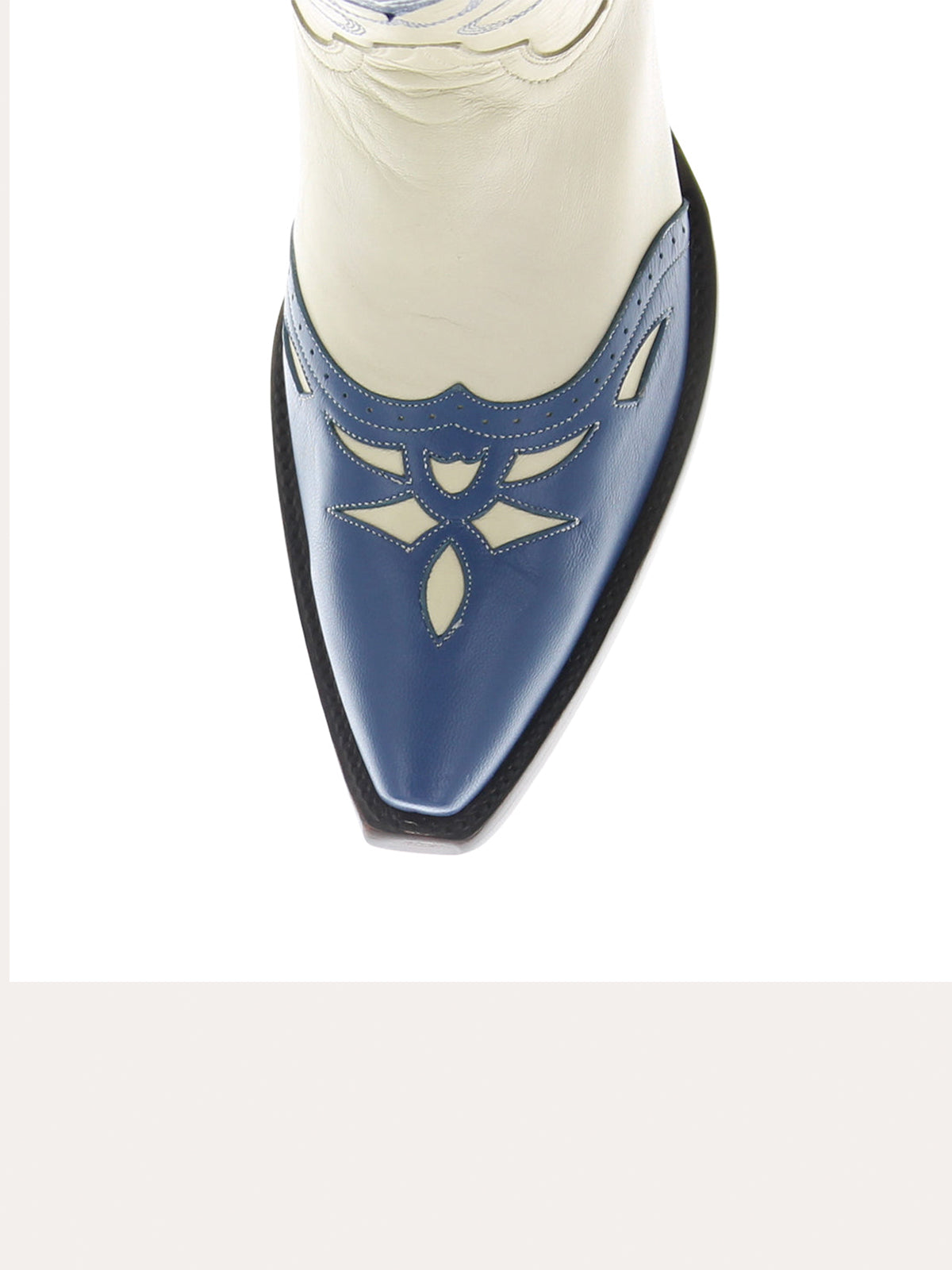 Contrast Bone And Blue Snip-Toe Embroidery Wide Mid Calf Cowgirl Boots