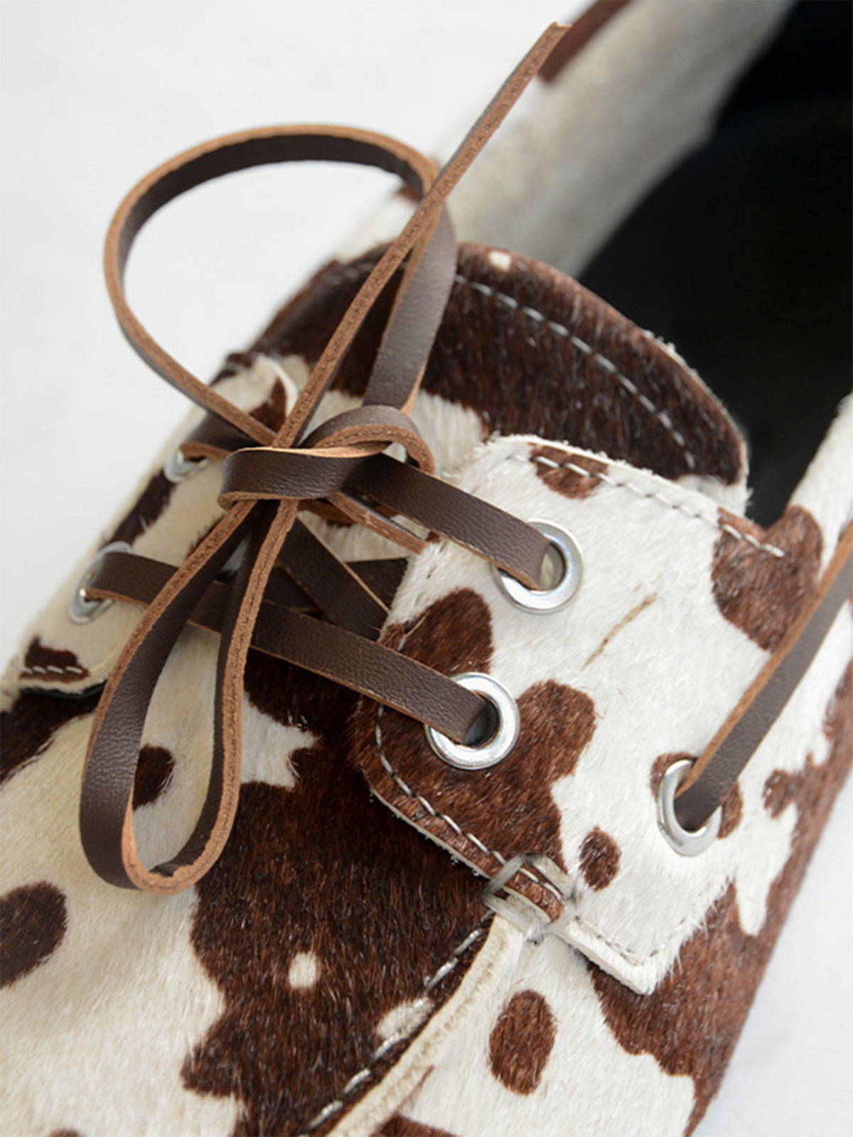 Cow Print Round-Toe Lace-Up Classic Boat Shoes Flats
