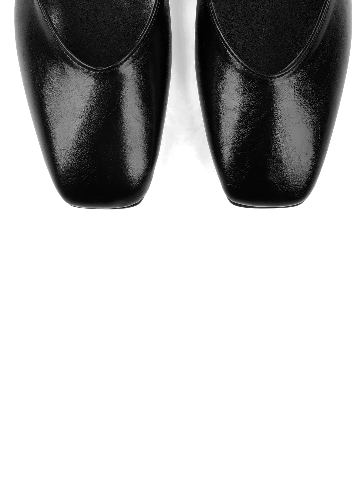 Black Square-Toe Buckle Bridge Strap With Eyelets Ballet Flats