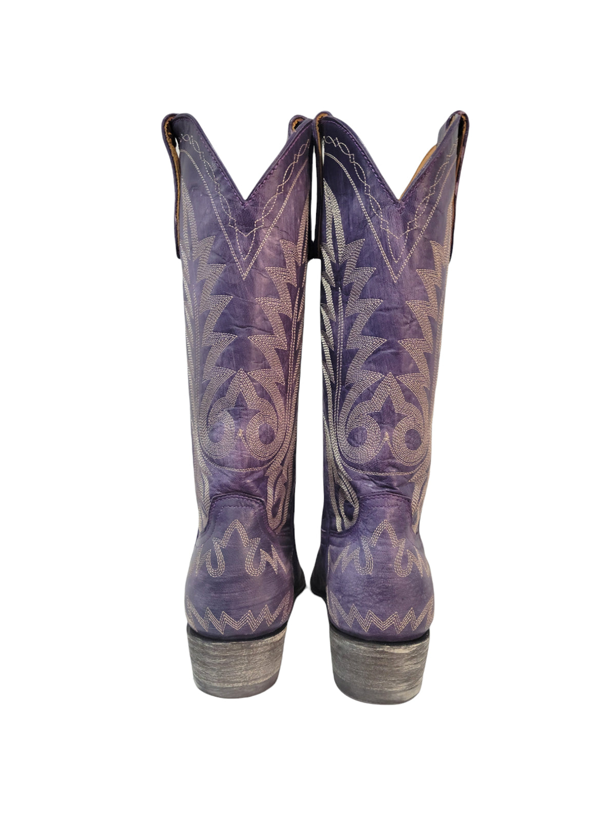 Chic Embroidery Snip-Toe Classic Mid Calf Cowgirl Boots - Violet Purple