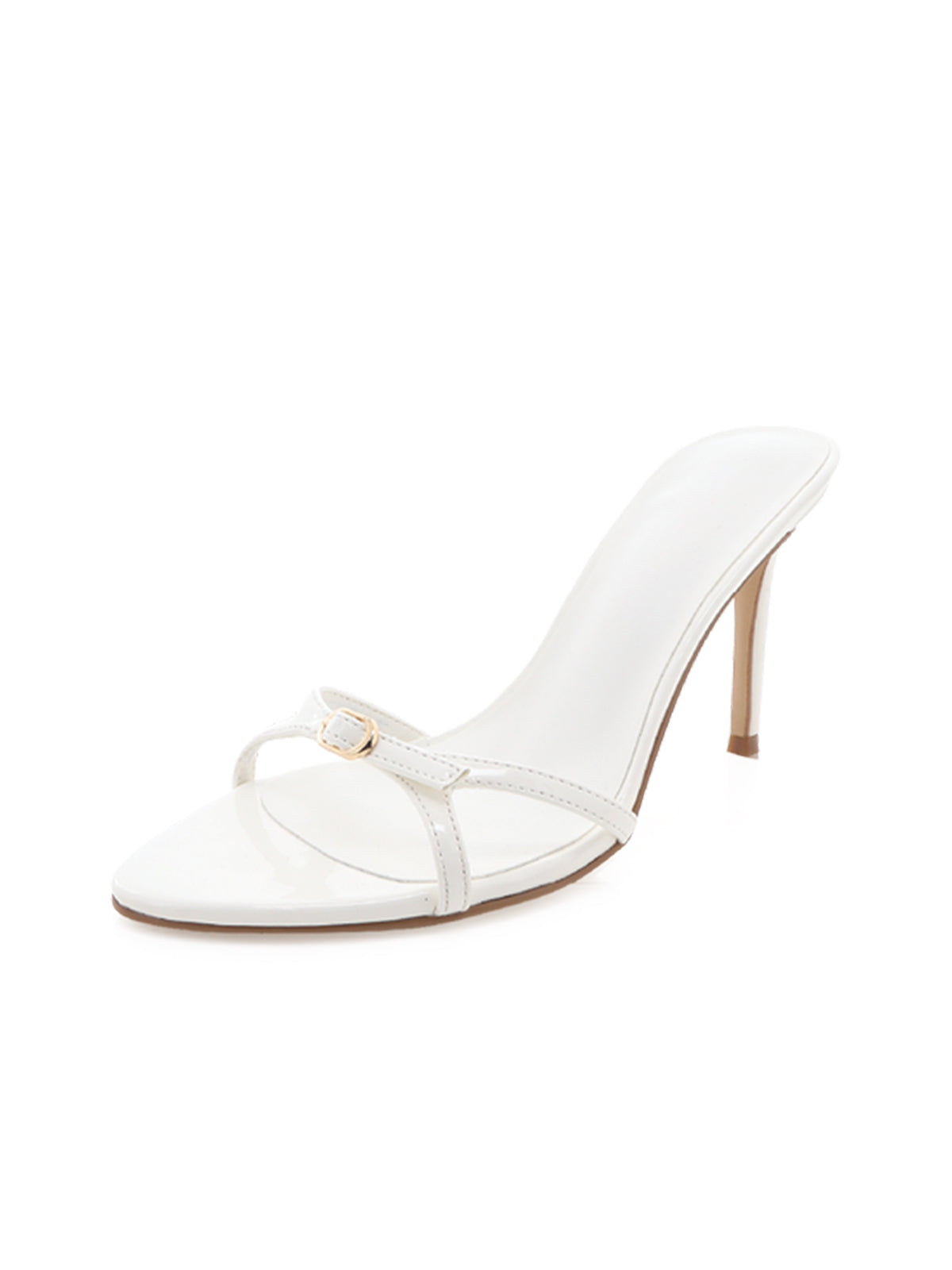 White Open Pointed-Toe Front Two Thin Straps Backless High Heels