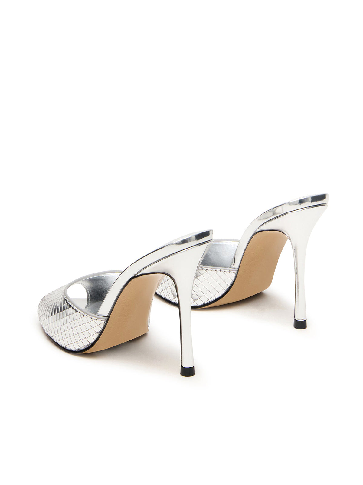Sliver Metallic Round-Toe Backless High Heels