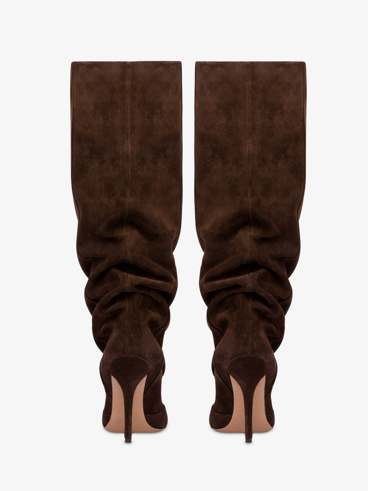 Brown Faux Suede Round-Toe Light Slouchy Wide Calf Knee High Stiletto Boots