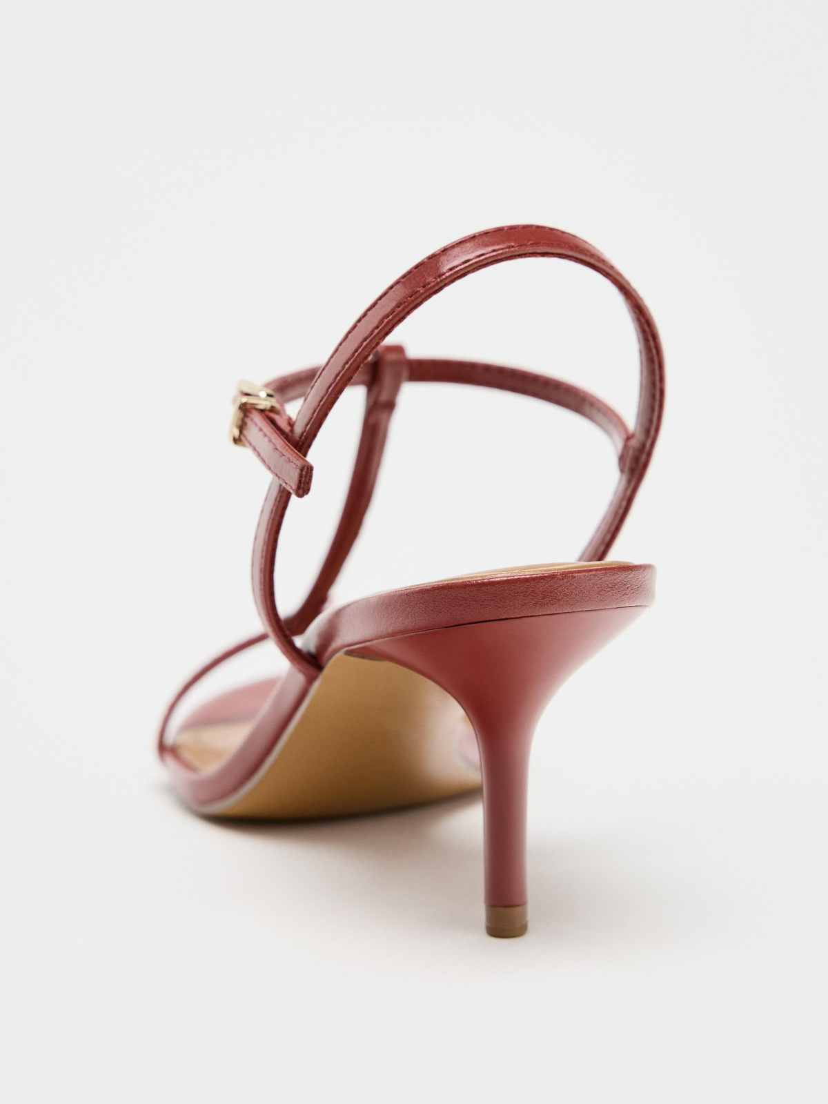 Red Round-Toe Front And Ankle Strap Kitten Heel Sandals