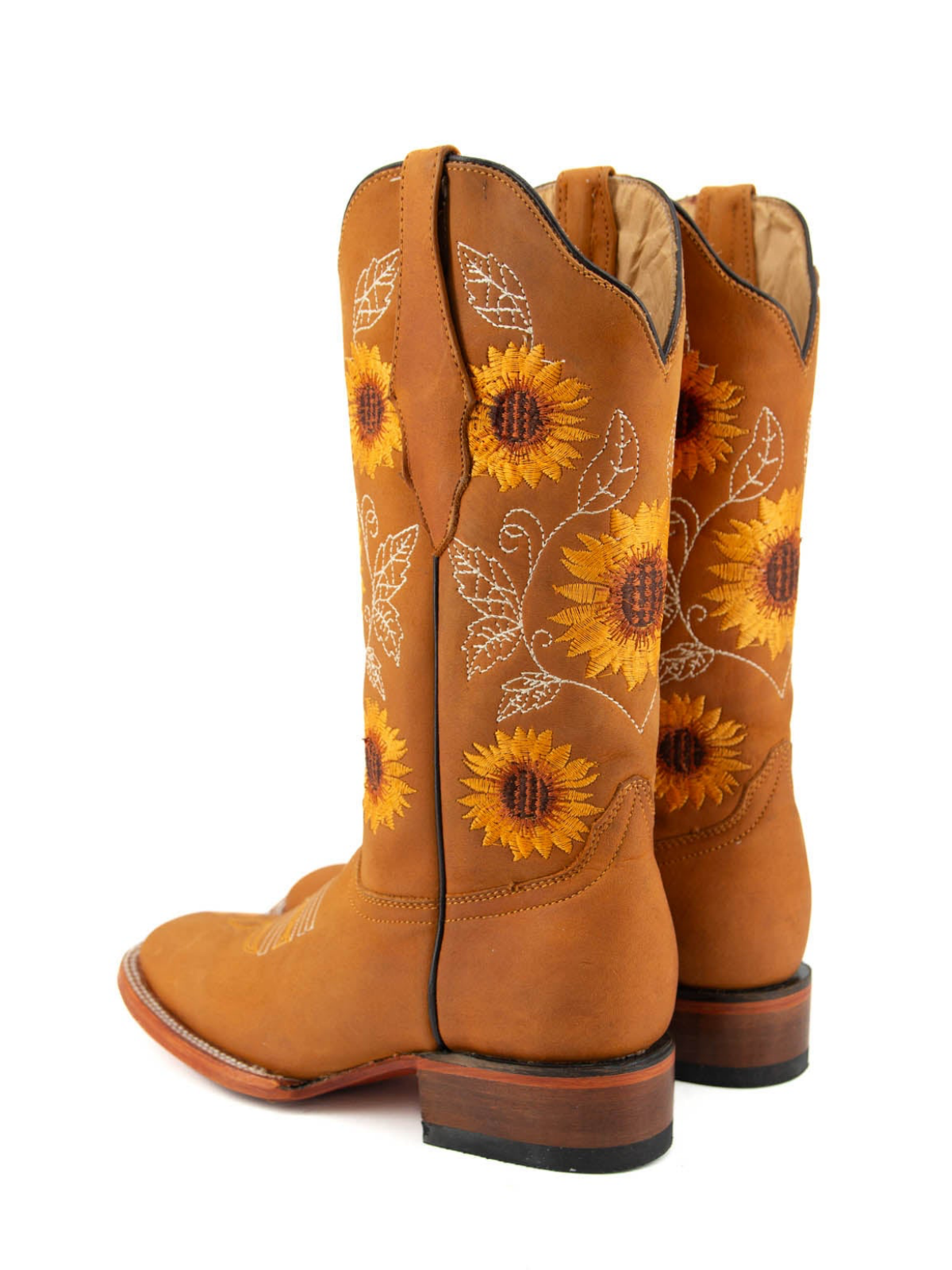 Honey Square-Toe Sunflower Embroidery Mid Calf Cowgirl Boots