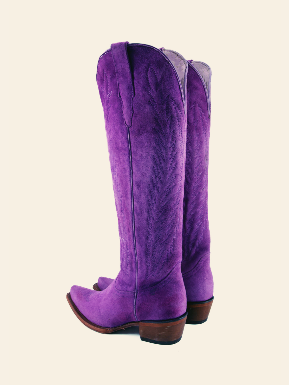 Lilac Purple Faux Suede Embroidery Half Zip Cowgirl Boots Knee High Western Tall Boots