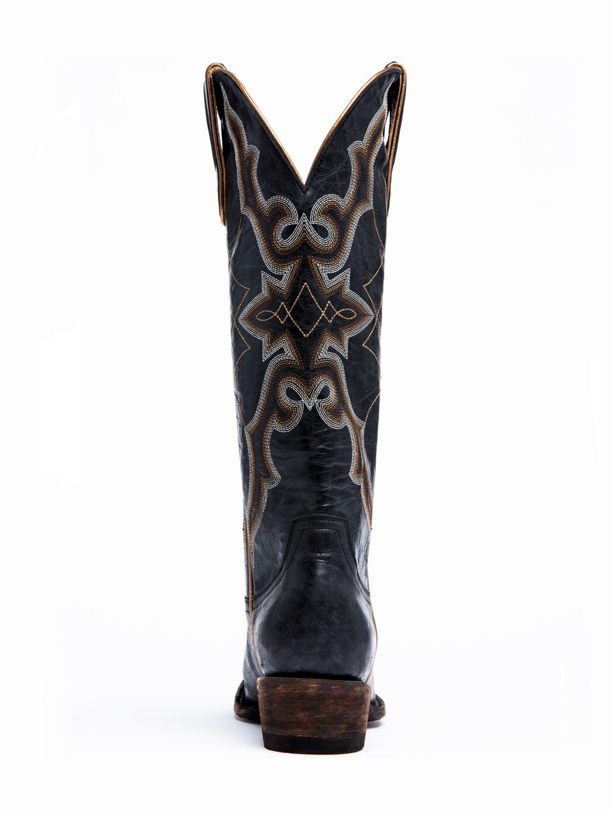 Black Square-Toe Embroidery Tall Wide Mid Calf Cowgirl Boots