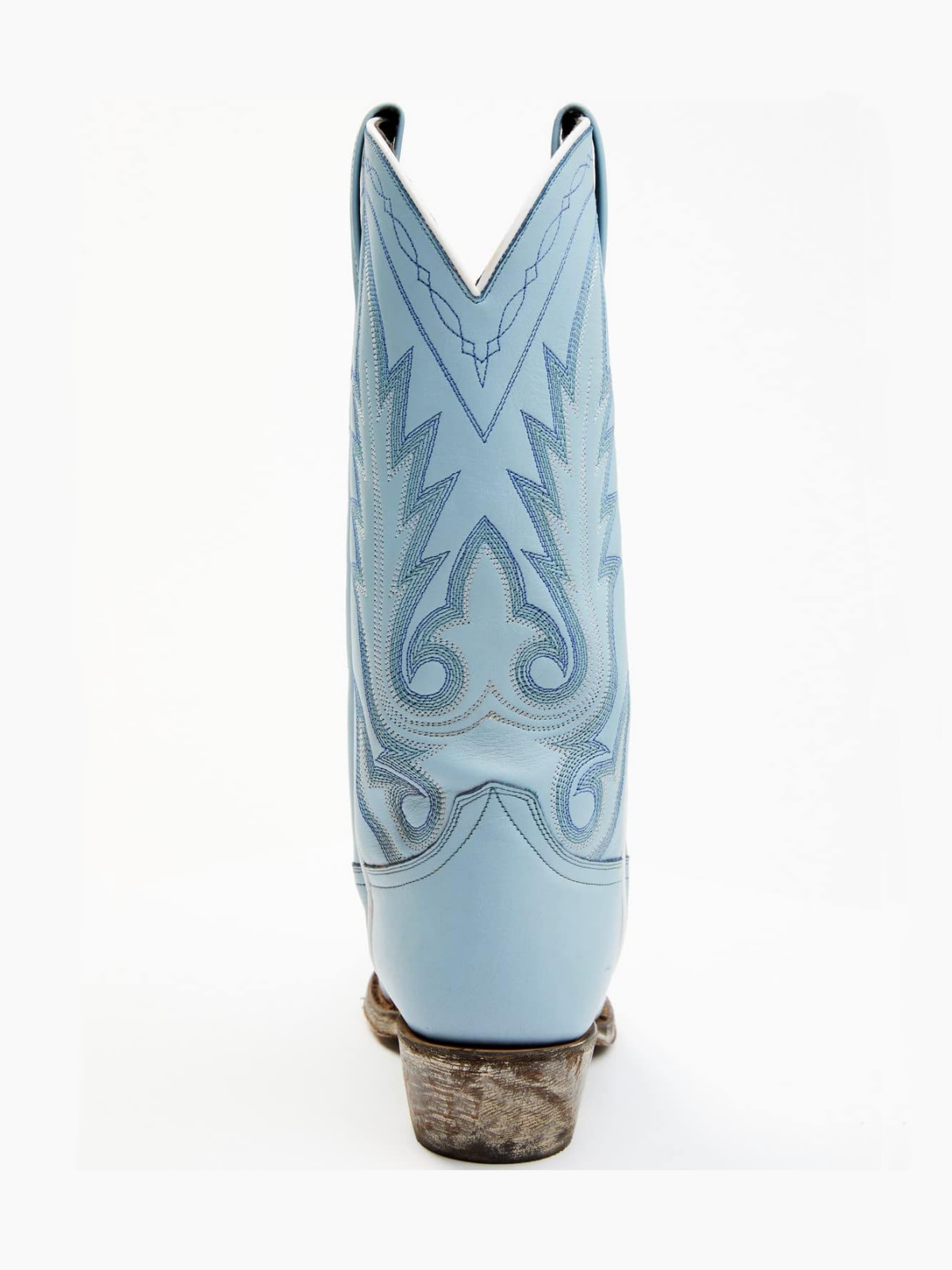 Powder Blue Snip-Toe Leaf Embroidery Mid Calf Cowgirl Boots