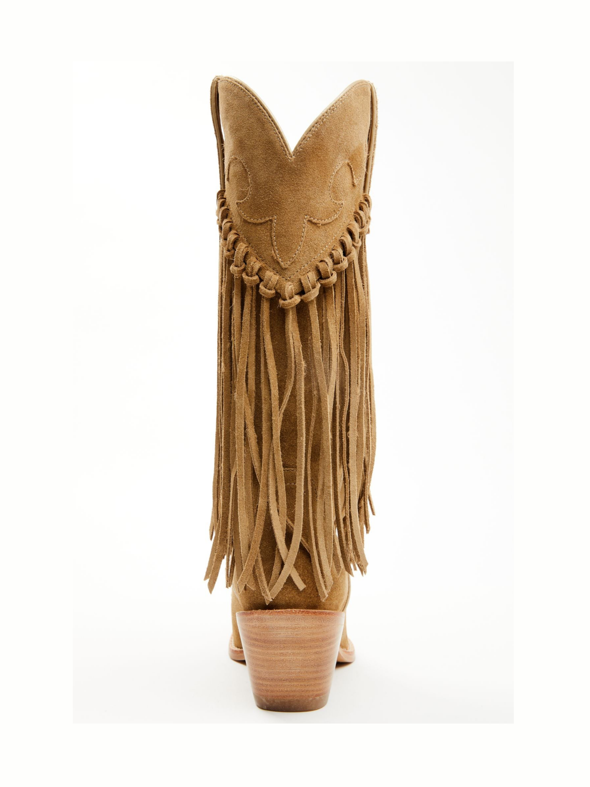 Tan Faux Suede Snip-Toe Fringe Wide Mid Calf Cowgirl Boots