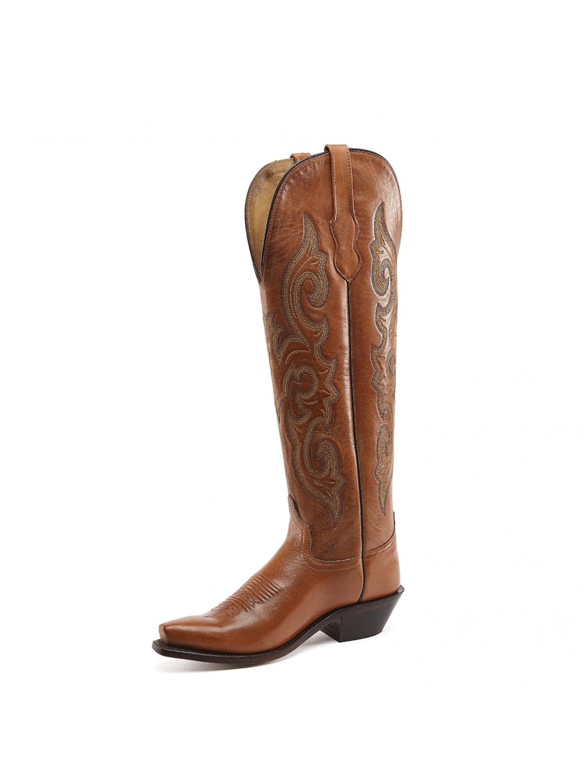 Brown Western Embroidery Tall Snip-Toe Knee High Cowgirl Boots