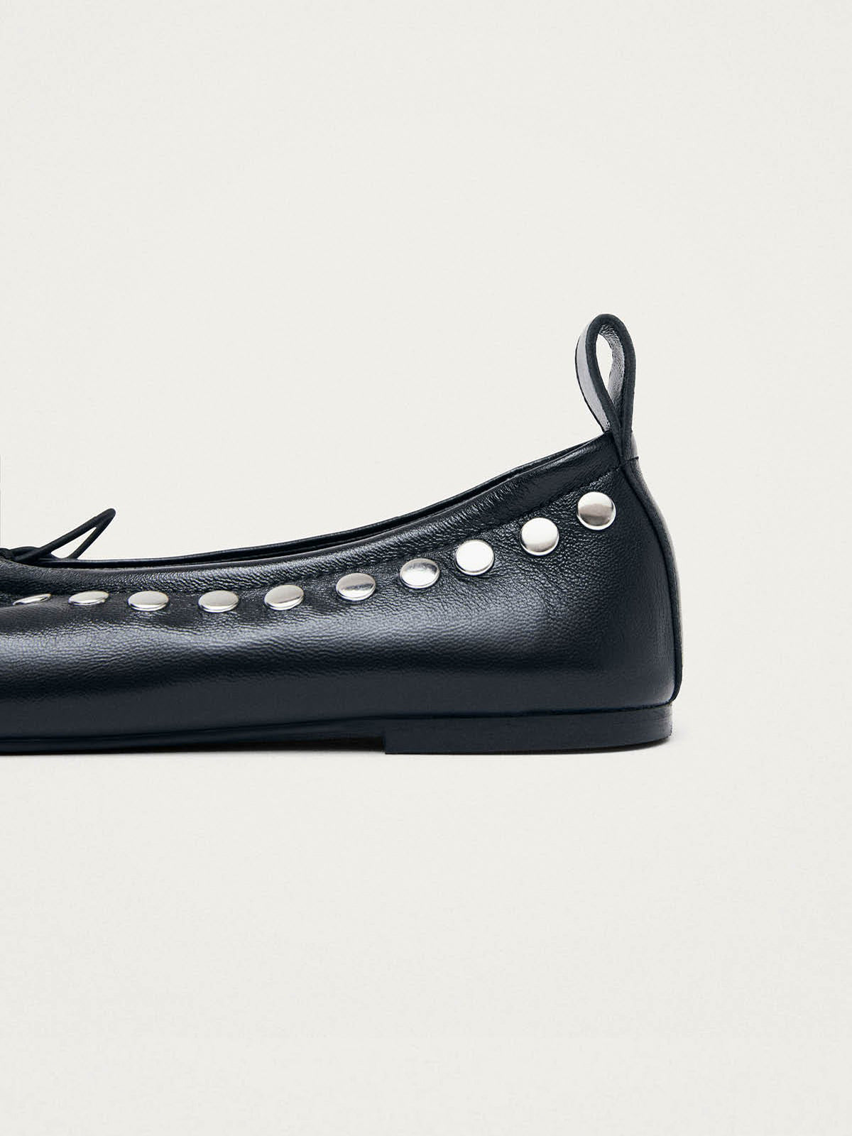 Black Square-Toe Side Studs And Front Bow Chic Ballet Flats