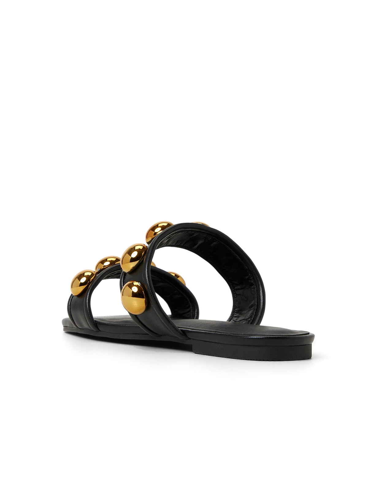 Black Square-Toe Double Straps With Studs Flats