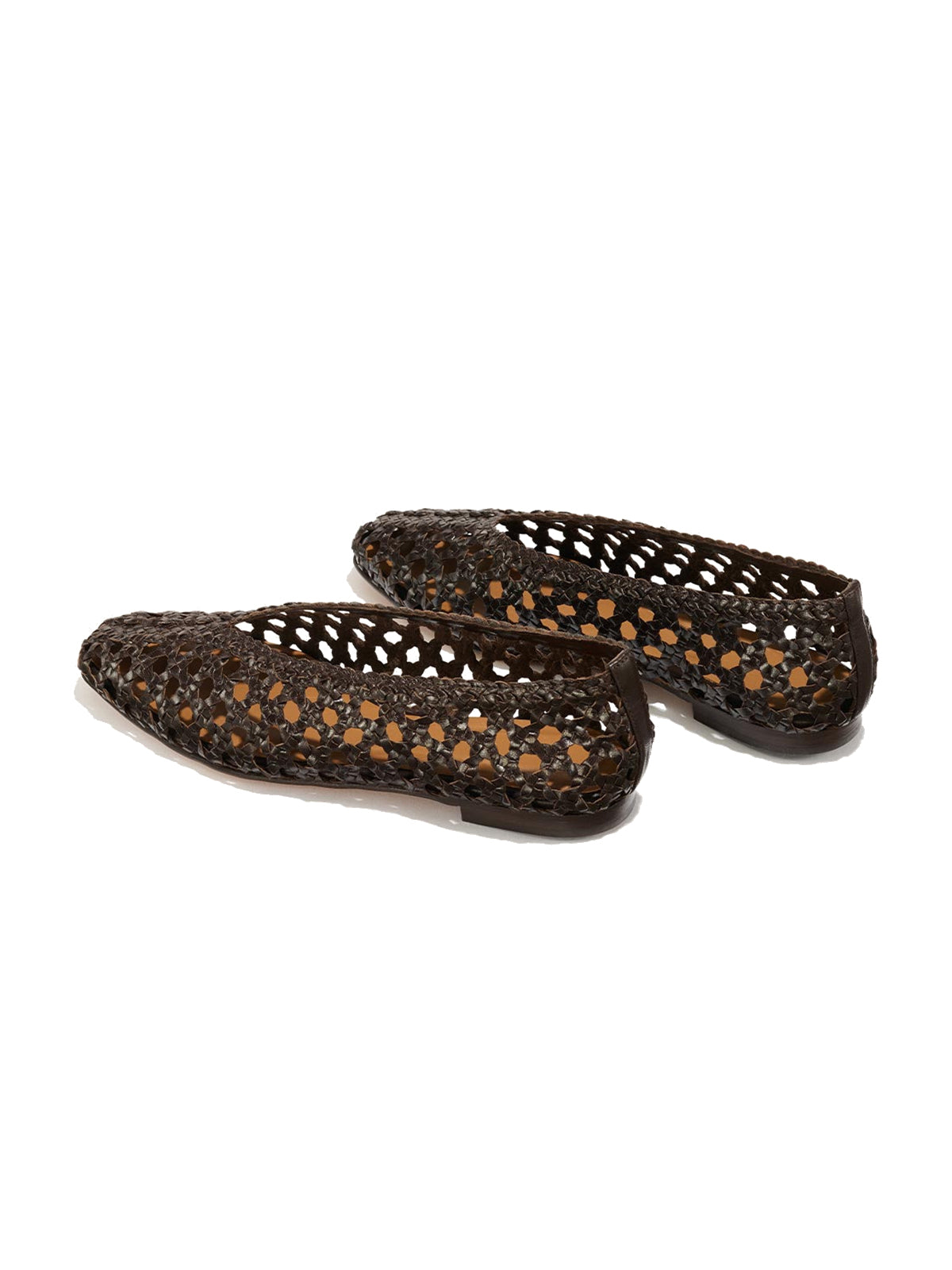 Coffee Woven Vegan Leather Square-Toe Chic Ballet Flats