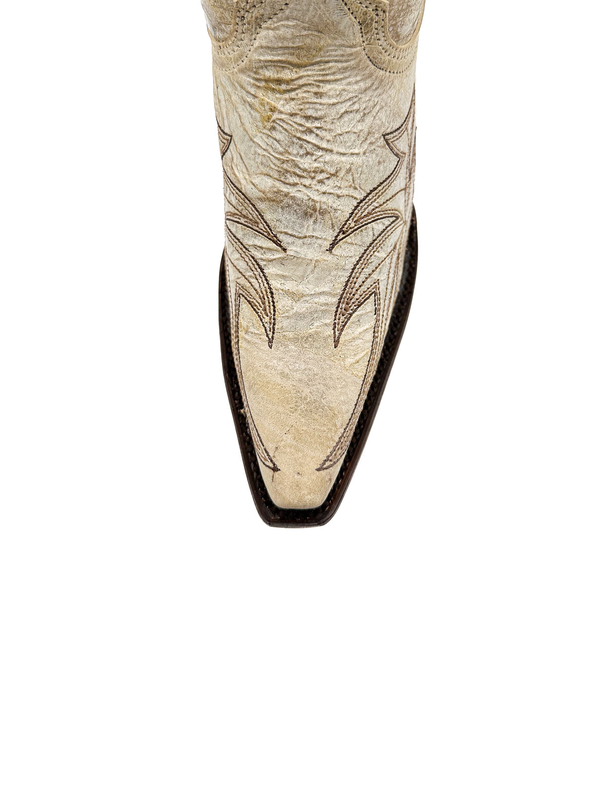 Distressed Ivory Snip-Toe Classic Embroidery Ankle Cowgirl Booties