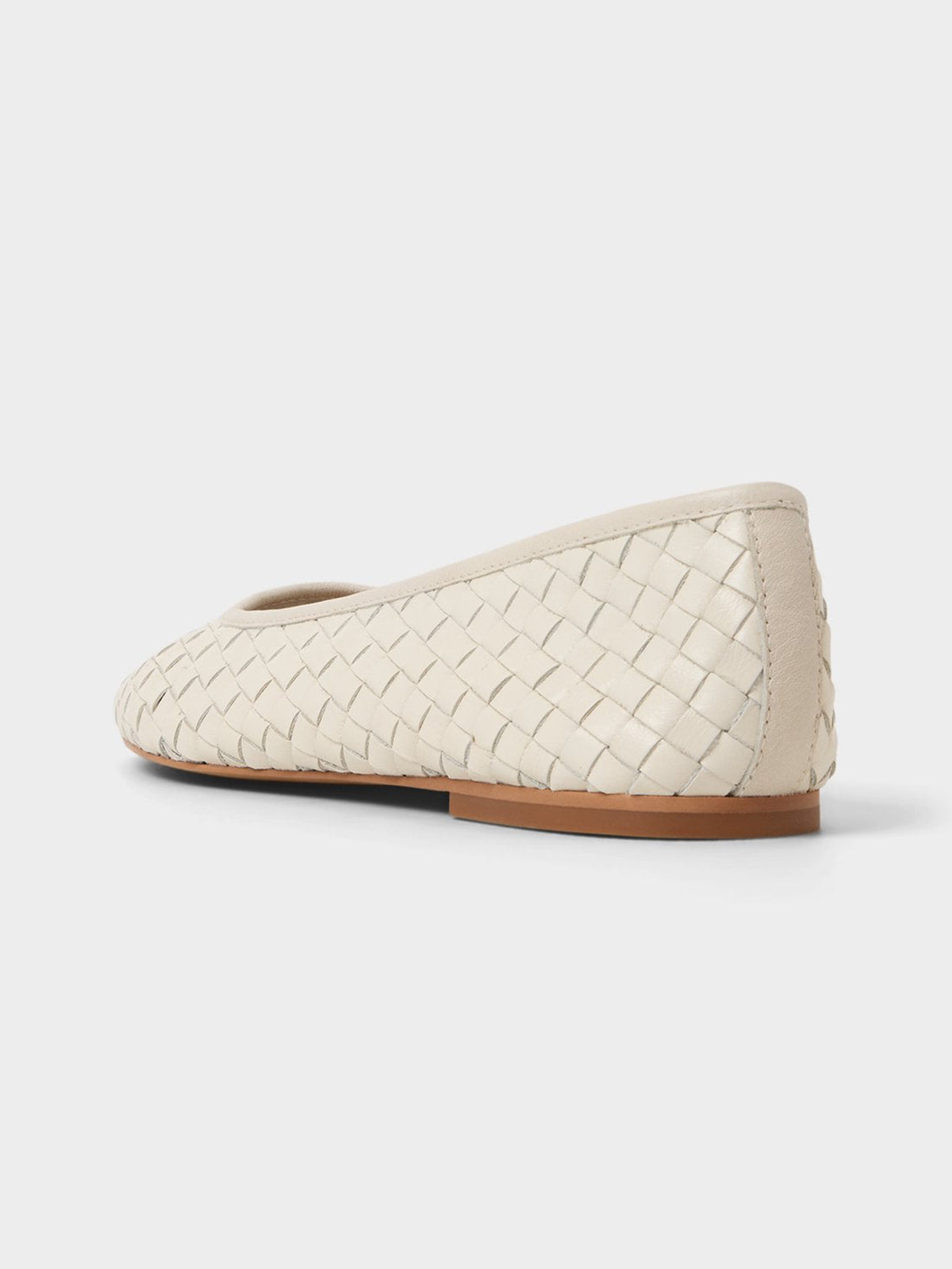 Ivory Woven Vegan Leather Square-Toe Simple And Classic Ballet Flats