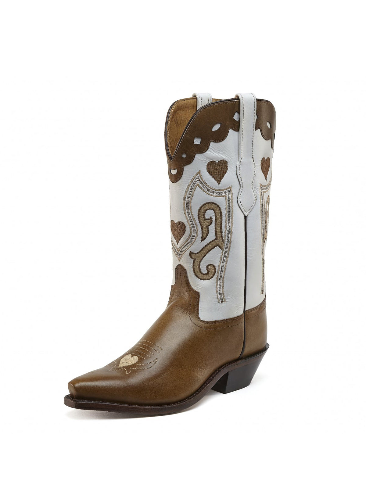 Brown Snip-Toe Applique Cowgirl Wesern Mid Calf Boots