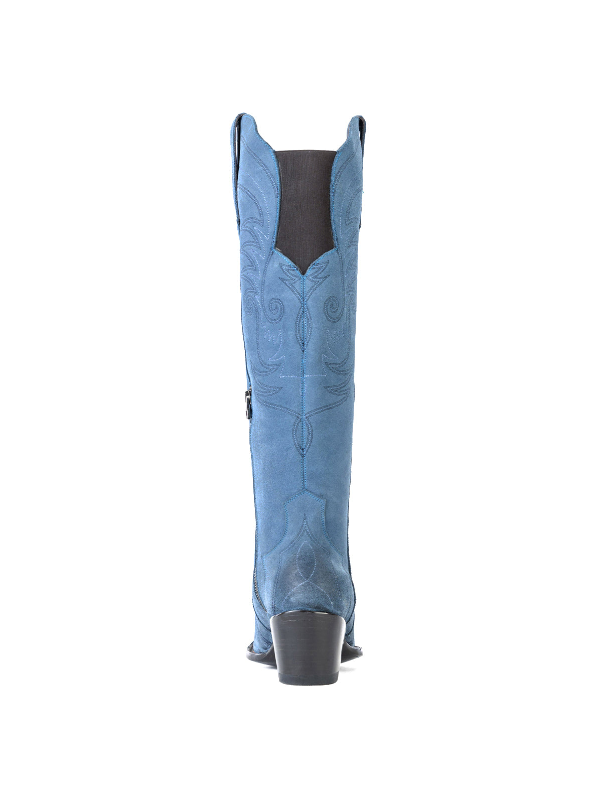 Side-Zip Pointed-Toe Chic Embroidery Wide Calf Knee High Cowgirl Boots - Blue