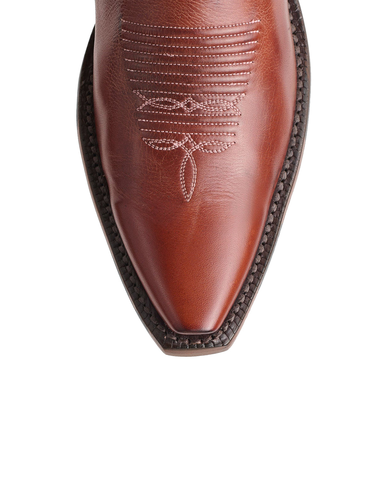 Contrast Brandy And Tan Snip-Toe Big Rose Inlay Mid Calf Cowgirl Boots