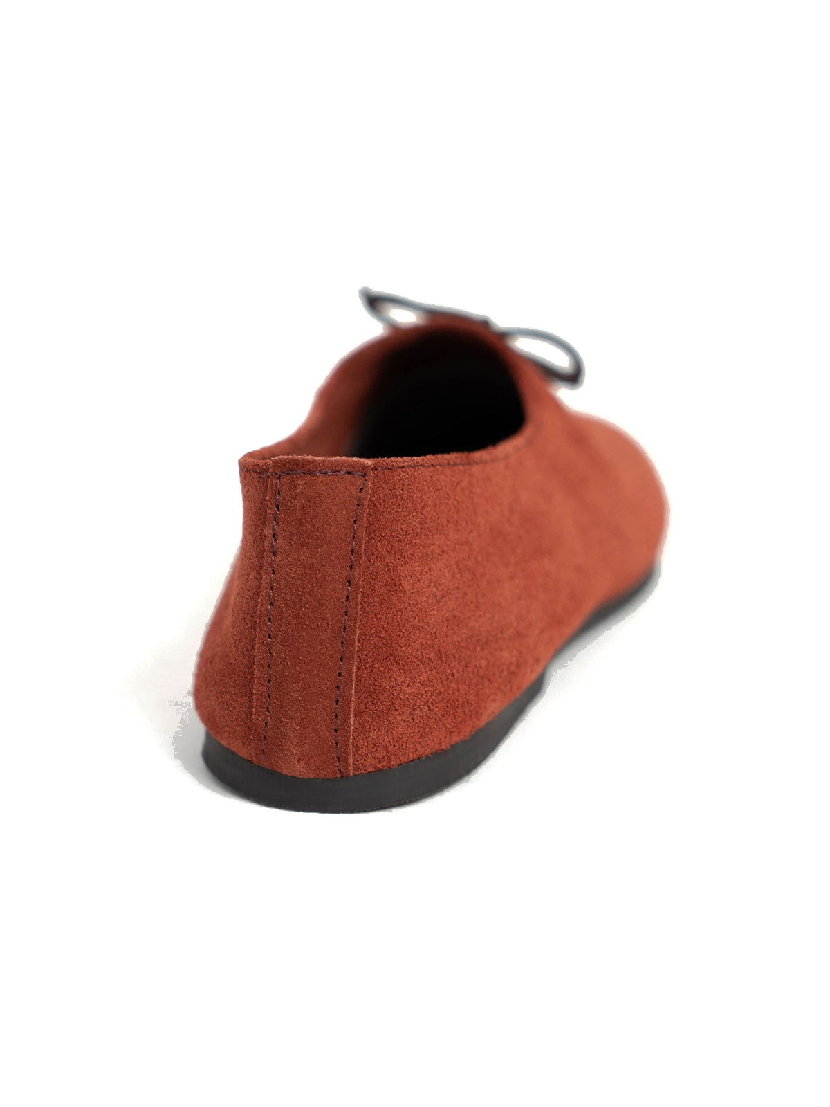 Brick Red Cow Suede Round-Toe Front Bow Slip-On Flats