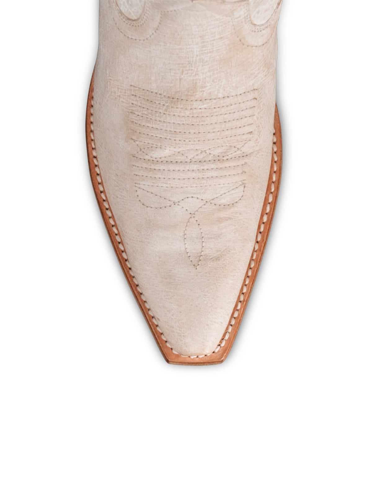 Distressed Ivory Snip-Toe Simple Mid Calf Chic Cowgirl Boots